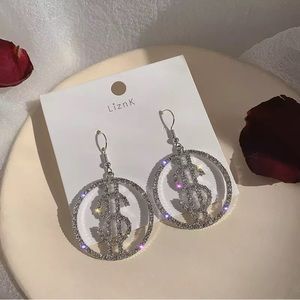 Silver plated rhinestone dollar earrings